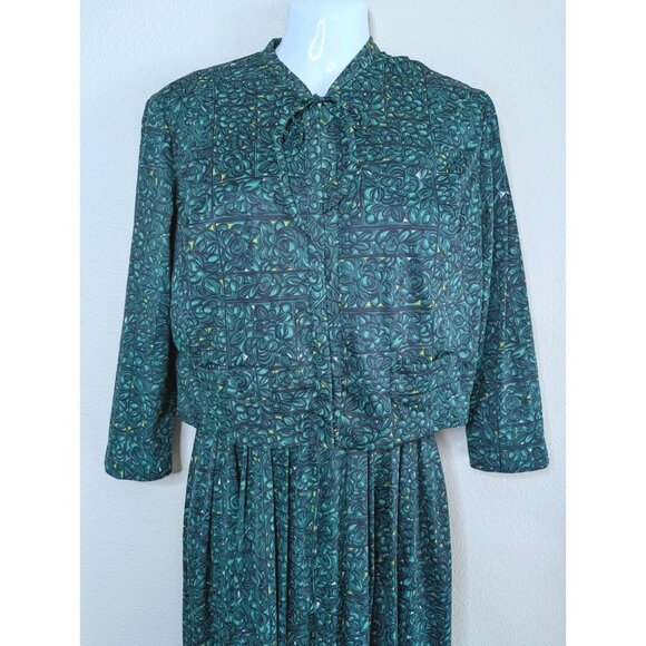 Vintage 60s Soft Nylon Shelton Stroller Green Retro Floral 2 Piece Dress Set A1 - Picture 2 of 16